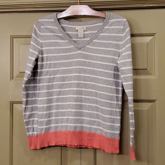 Caribbean Joe Island Supply Co. Striped v neck sweater - Picture 1 of 8